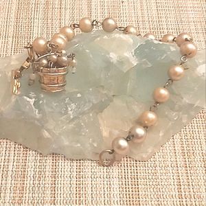 Vintage bracelet A&Z Goldfilled 1/20 12K G.F champagne Faux Pearls Bucket Charm